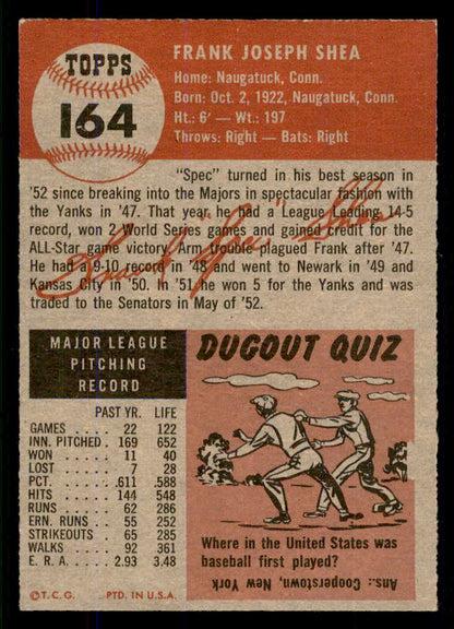 1953 Topps Baseball #164 Frank Shea Senators EX-MT 555744