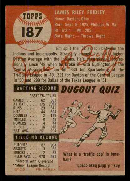 1953 Topps Baseball #187 Jim Fridley Indians EX-MT 555750