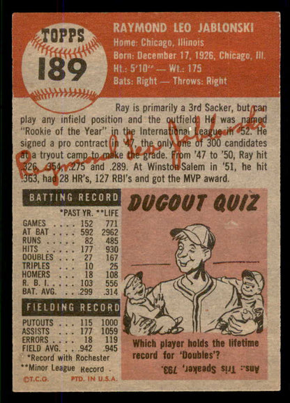 1953 Topps Baseball #189 Ray Jablonski Cardinals EX-MT 555752