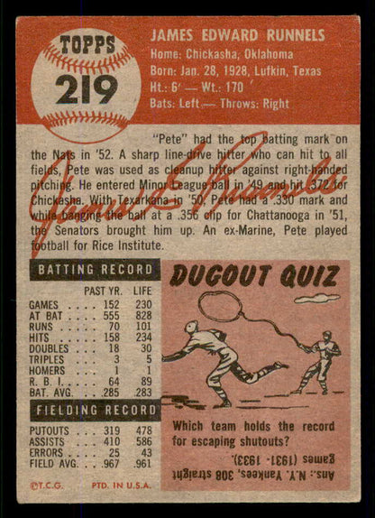 1953 Topps Baseball #219 Pete Runnels Senators EX-MT 555759