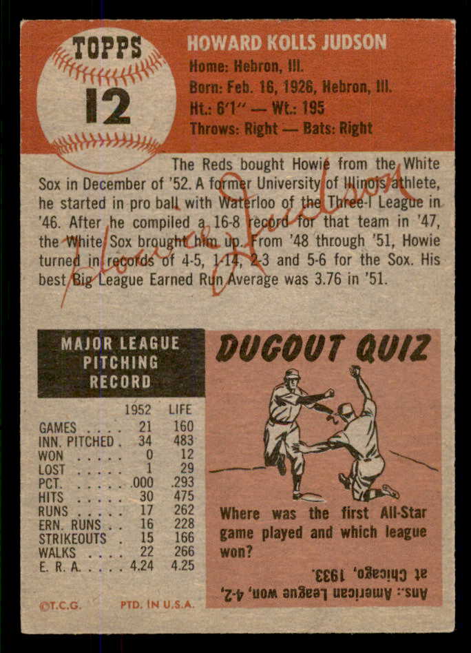 1953 Topps Baseball #012 Howie Judson Reds EX-MT 555762