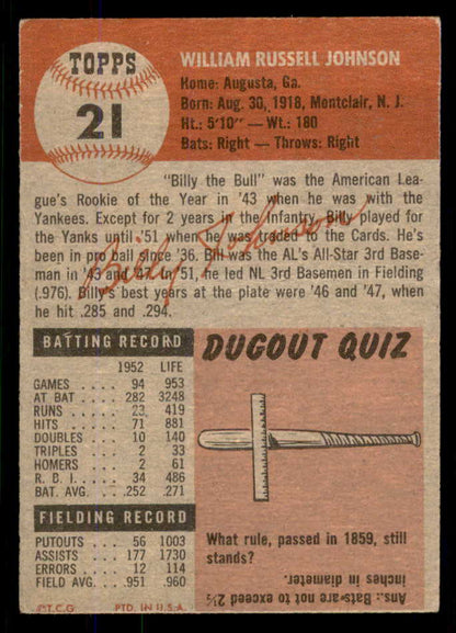 1953 Topps Baseball #021 Billy Johnson Cardinals EX-MT 555766
