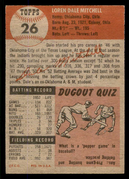 1953 Topps Baseball #026 Dale Mitchell Indians EX-MT 555769