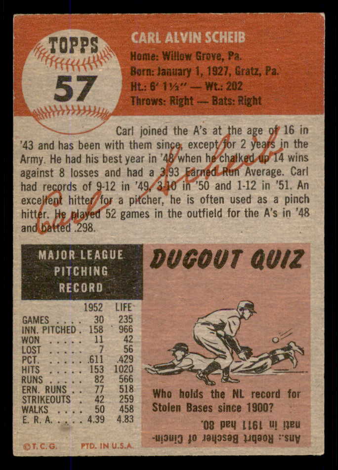 1953 Topps Baseball #057 Carl Scheib A's EX-MT 555777