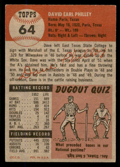 1953 Topps Baseball #064 Dave Philley A's EX-MT 555778