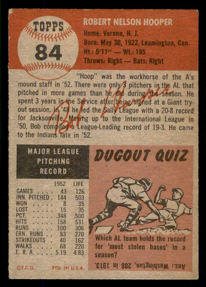1953 Topps Baseball #084 Bob Hooper Indians EX-MT 555779