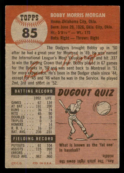 1953 Topps Baseball #085 Bobby Morgan Dodgers EX-MT 555780