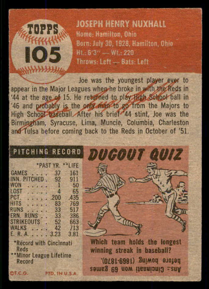 1953 Topps Baseball #105 Joe Nuxhall Reds EX-MT 555783