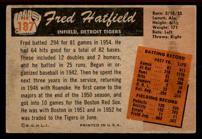 1955 Bowman Baseball #187 Fred Hatfield Tigers EX 555789