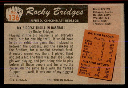 1955 Bowman Baseball #136 Rocky Bridges Reds EX-MT 555791