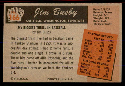 1955 Bowman Baseball #166 Jim Busby Senators EX-MT 555795