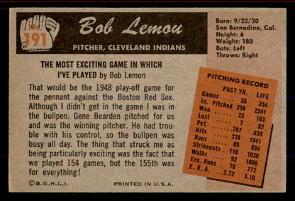 1955 Bowman Baseball #191 Bob Lemon Indians EX+/EX-MT 555796