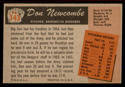 1955 Bowman Baseball #143 Don Newcombe Dodgers EX-MT 555798