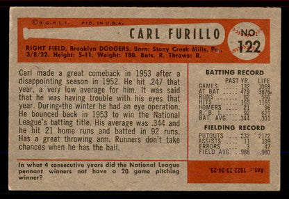 1954 Bowman Baseball #122 Carl Furillo Dodgers VG-EX 555801
