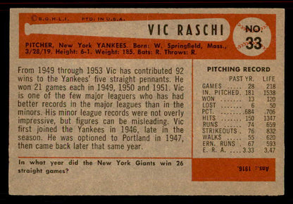 1954 Bowman Baseball #033 Vic Raschi Yankees EX+/EX-MT No Trade 555812