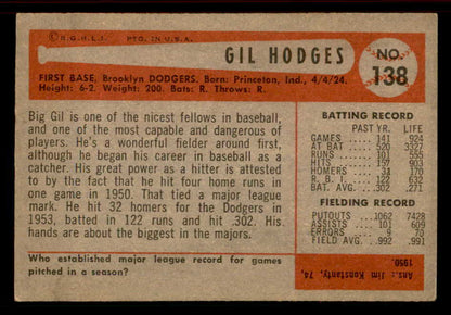 1954 Bowman Baseball #138 Gil Hodges Dodgers VG-EX 555816