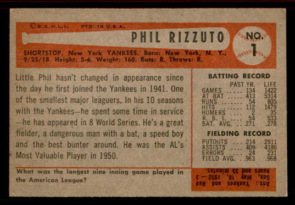 1954 Bowman Baseball #001 Phil Rizzuto Yankees EX-MT 555820