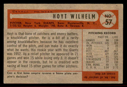 1954 Bowman Baseball #057 Hoyt Wilhelm Giants VG-EX 555835