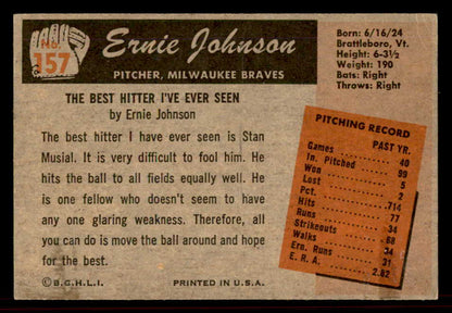 1955 Bowman Baseball #157 Ernie Johnson Braves EX+/EX-MT Error 555838
