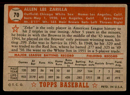 1952 Topps Baseball #070 Al Zarilla White Sox VG-EX Red 555848