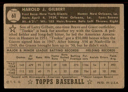 1952 Topps Baseball #061 Tookie Gilbert Giants VG-EX Black 555849