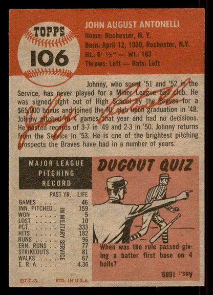 1953 Topps Baseball #106 Johnny Antonelli Braves EX-MT 555853