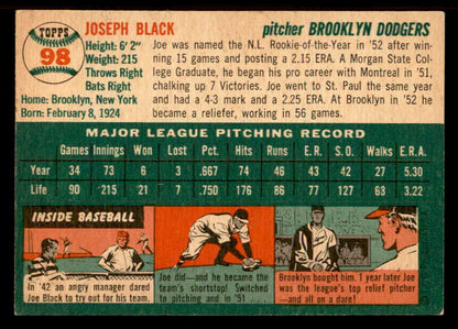 1954 Topps Baseball #098 Joe Black Dodgers EX-MT 555861