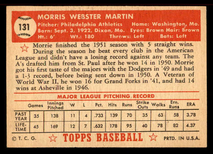 1952 Topps Baseball #131 Morrie Martin A's EX-MT 555869