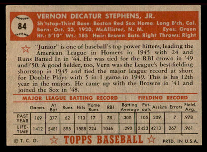 1952 Topps Baseball #084 Vern Stephens Red Sox EX-MT 555878