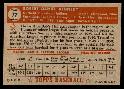 1952 Topps Baseball #077 Bob Kennedy Indians EX-MT Red 555879