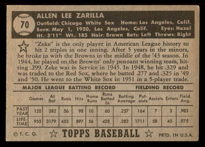 1952 Topps Baseball #070 Al Zarilla White Sox EX-MT Black 555880