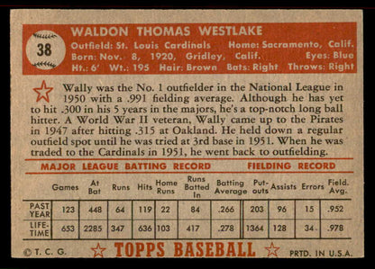 1952 Topps Baseball #038 Wally Westlake Cardinals EX-MT Red 555883