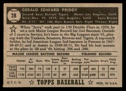 1952 Topps Baseball #028 Jerry Priddy Tigers EX+/EX-MT Black 555894