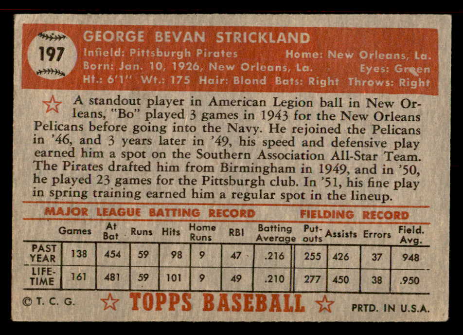 1952 Topps Baseball #197 George Strickland Pirates VG-EX 555898