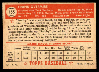 1952 Topps Baseball #155 Frank Overmire Yankees EX-MT 555910