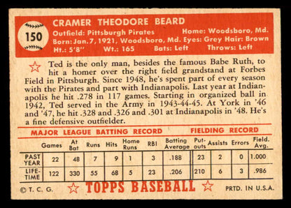 1952 Topps Baseball #150 Ted Beard Pirates EX-MT 555912