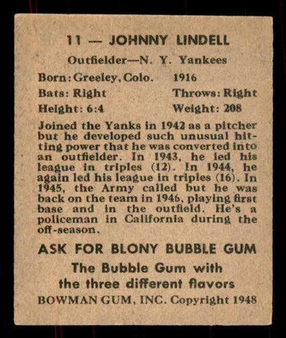 1948 Bowman Baseball #011 Johnny Lindell Yankees EX-MT 555915