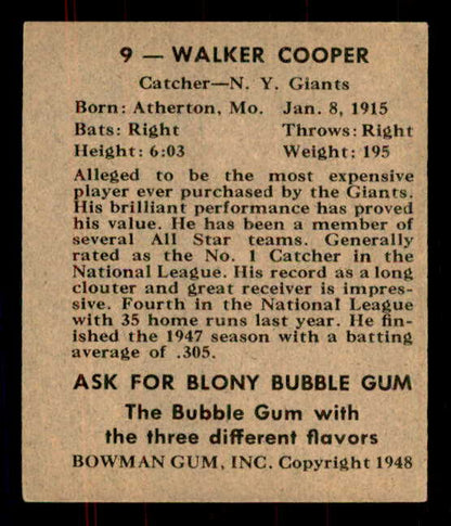 1948 Bowman Baseball #009 Walker Cooper Giants VG-EX 555919