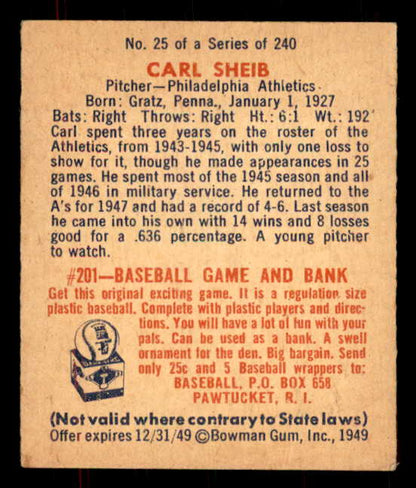 1949 Bowman Baseball #025 Carl Scheib A's EX-MT 555930