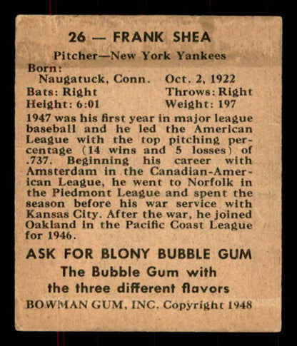 1948 Bowman Baseball #026 Frank Shea Yankees EX-MT 555934