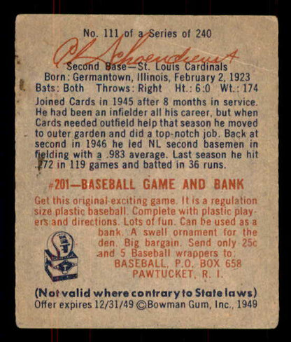 1949 Bowman Baseball #111 Red Schoendienst Cardinals VG-EX 555959