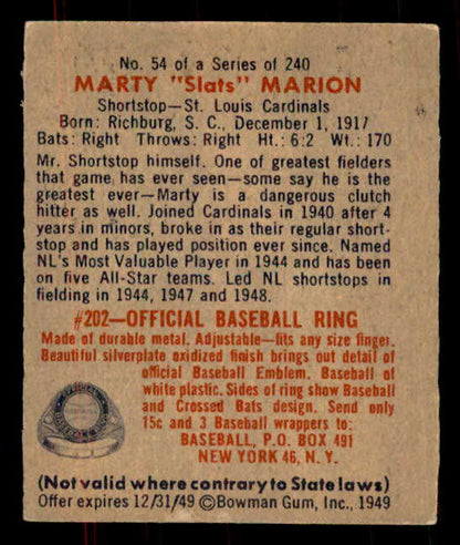 1949 Bowman Baseball #054 Marty Marion Cardinals EX+/EX-MT 555975
