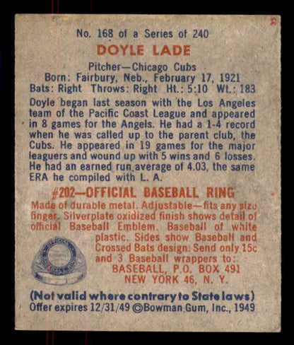 1949 Bowman Baseball #168 Doyle Lade Cubs EX-MT 556013