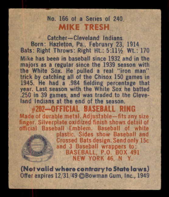 1949 Bowman Baseball #166 Mike Tresh Indians EX-MT 556020