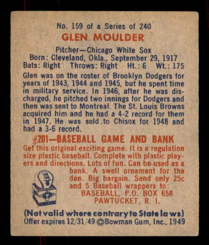 1949 Bowman Baseball #159 Glen Moulder White Sox EX-MT 556021