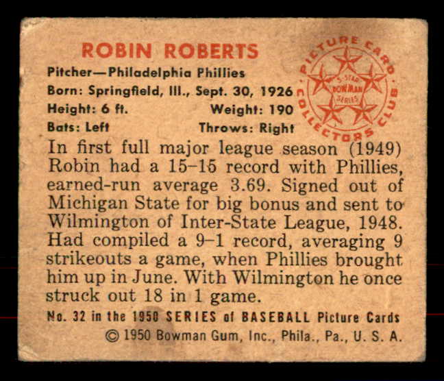 1950 Bowman Baseball #032 Robin Roberts Phillies GD-VG 556031