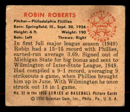 1950 Bowman Baseball #032 Robin Roberts Phillies GD-VG 556031