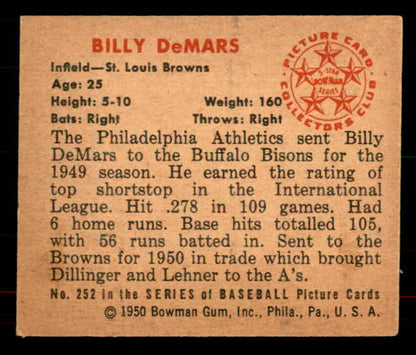 1950 Bowman Baseball #252 Billy Demars Browns EX-MT 556062