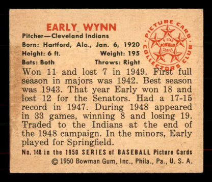 1950 Bowman Baseball #148 Early Wynn Indians EX-MT 556070