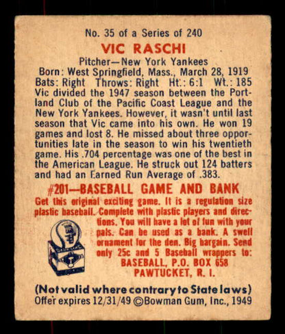1949 Bowman Baseball #035 Vic Raschi Yankees EX-MT 556077
